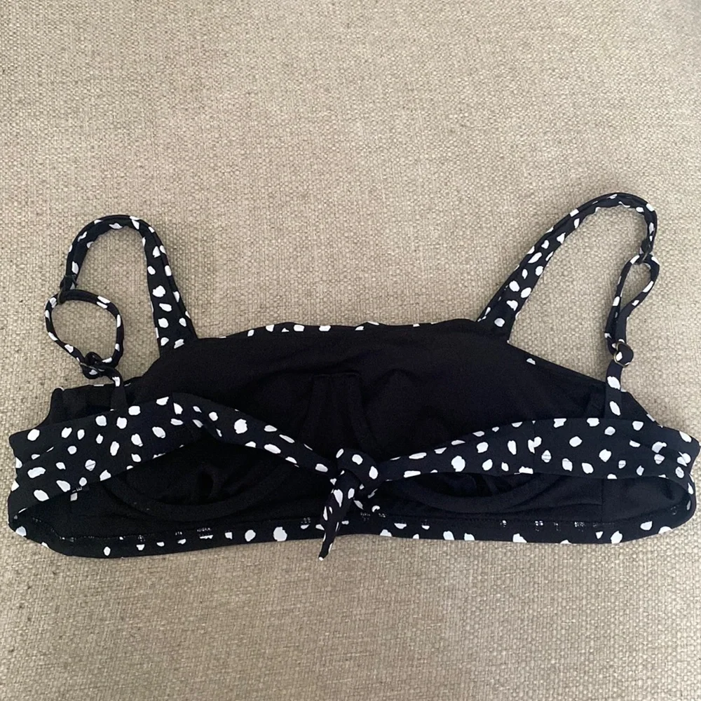 Island Escape Costa Rica Underwire Back Tie Bikini Top Black White Dot Swim 12